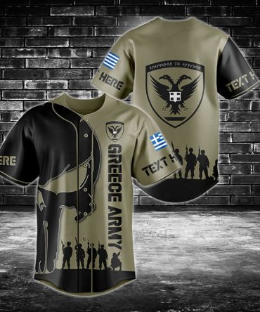 Greece Army Baseball Jersey - Patriotic Design With Greek Flag & Eagle Emblem