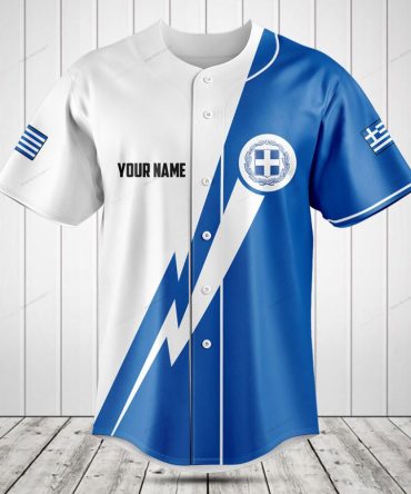 Custom Greek Flag Baseball Jersey – Personalized Name & Number, Blue And White Design