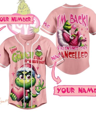 Custom Grinch Valentine'S Day Baseball Jersey - Funny Pink Shirt For Holiday Fun!