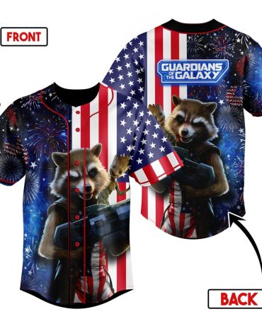 Guardians Of The Galaxy Patriotic Baseball Jersey - Rocket & Groot Design, Men'S Fashion Top