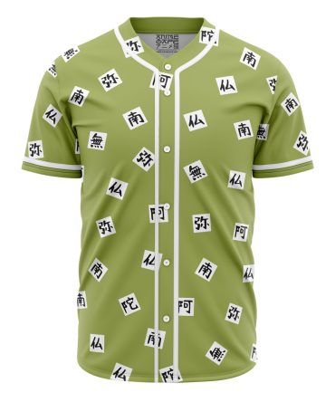 Anime-Inspired Green Baseball Jersey With Japanese Kanji Print – Unisex Casual Shirt