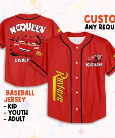 Custom Lightning Mcqueen Baseball Jersey - Kids/Youth/Adult Sizes - Personalize Your Name!