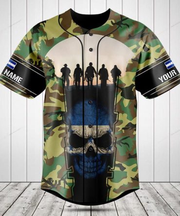 Custom Camo Baseball Jersey With Skull & Soldiers Design – Personalize Your Name