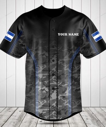 Custom Black Camo Baseball Jersey With Flag & Personalized Name – Stylish Athletic Wear