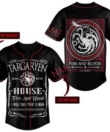 Custom Targaryen Baseball Jersey - Fire And Blood Design, Personalized Name & Number