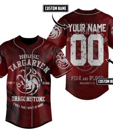 Custom House Targaryen Baseball Jersey – Personalized Name & Number – Fire And Blood Theme