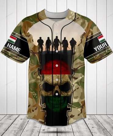 Custom Camo Baseball Jersey With Military & Skull Design - Personalize Name & Flag