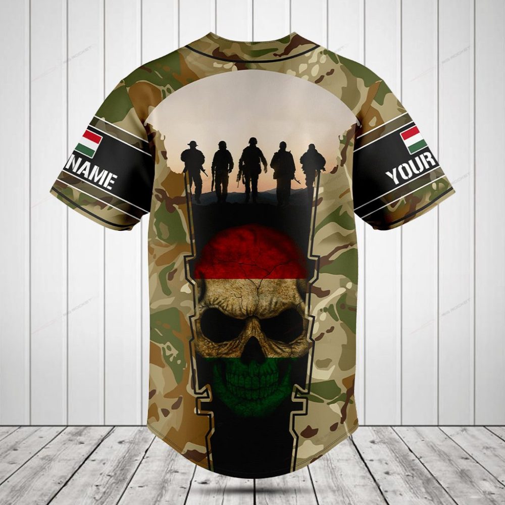 Custom Camo Baseball Jersey With Military & Skull Design - Personalize Name & Flag - Image 2