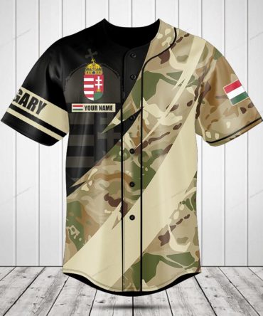 Custom Hungarian Military Camouflage Baseball Jersey – Personalize Your Style!