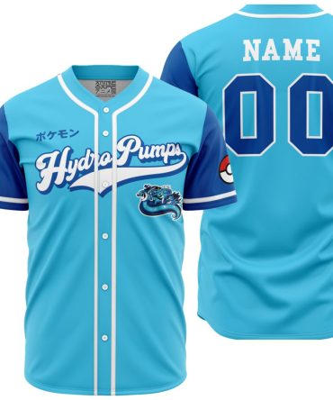 Customizable Hydro Pumps Baseball Jersey – Blue Pokémon-Inspired Shirt With Unique Design