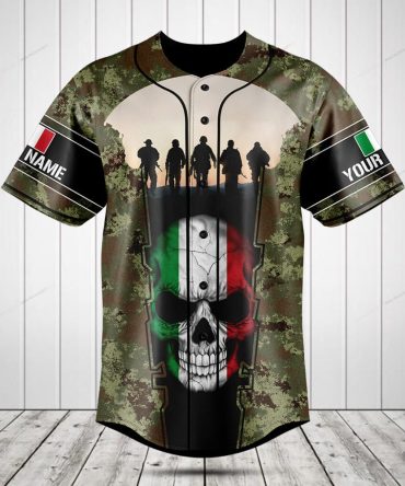 Custom Camo Baseball Jersey With Mexican Skull & Soldier Silhouette - Personalized Name
