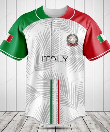 Stylish Italian Baseball Jersey - Green, White & Red Palm Design - Unisex Sportswear