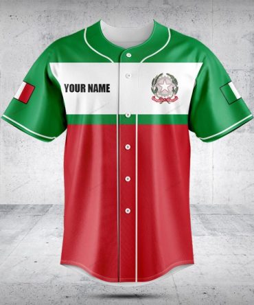 Custom Italian Flag Baseball Jersey - Personalize Your Name - Unique Gift Idea