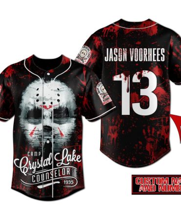 Custom Horror Baseball Jersey - Camp Crystal Lake Counselor Design, Personalize Name & Number