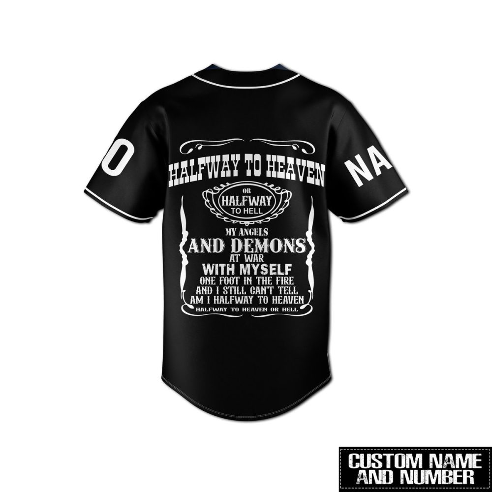 Custom Black Baseball Jersey – Halfway To Heaven Graphic Design, Personalized Name & Number - Image 4