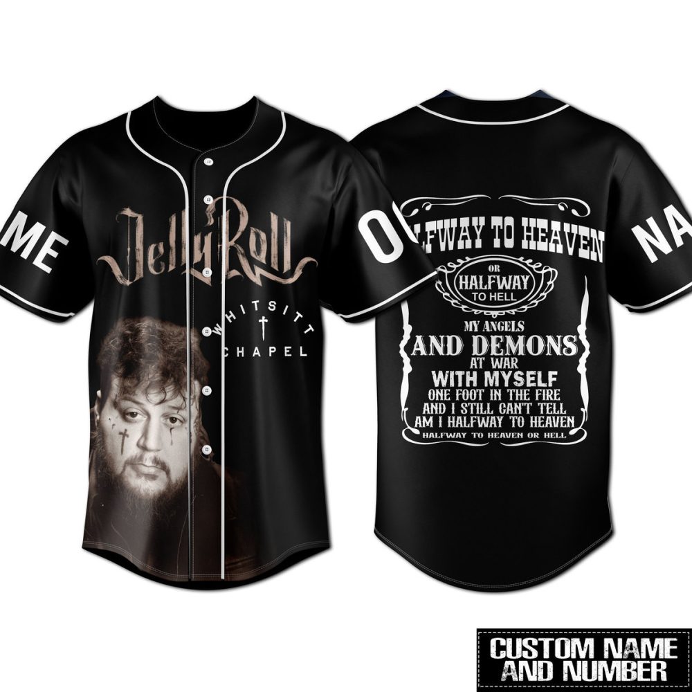 Custom Black Baseball Jersey – Halfway To Heaven Graphic Design, Personalized Name & Number