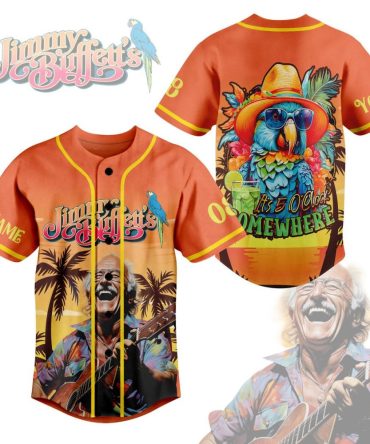 Vibrant Beach Vibes Baseball Jersey - Tropical Parrot & Guitar Design - Summer Casual Wear
