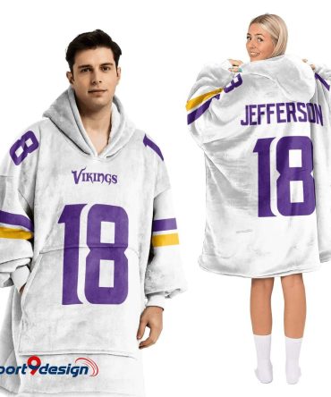 Justin Jefferson 18 Minnesota Vikings Football Hooded Blanket Hoodie