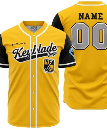 Custom Keyblade Corps Baseball Jersey - Personalized Name & Number - Stylish Yellow & Black Design