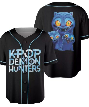 K-Pop Demon Hunters Baseball Jersey - Unique Graphic Tee With Blue Cats Design