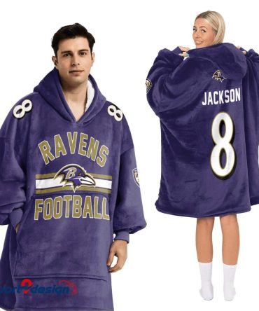Lamar Jackson 8 Baltimore Football Hooded Blanket Hoodie