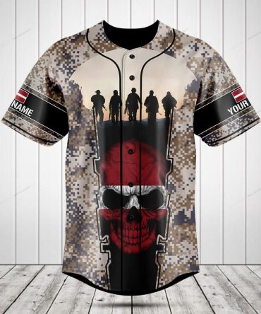 Custom Camo Baseball Jersey With Skull & Soldier Design - Personalized Name Option