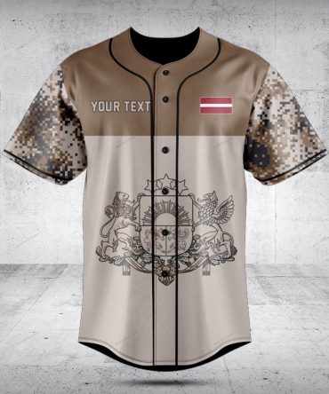 Customizable Camo Baseball Jersey With Coat Of Arms Design - Perfect For Teams & Events