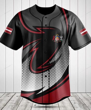 Stylish Black & Red Graphic Baseball Jersey - Custom Team Apparel, Breathable Fabric, Trendy Design