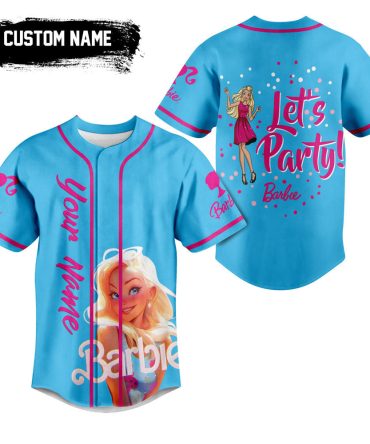 Customizable Barbie Party Jersey Shirt - Personalized Name , Blue & Pink Fun Design