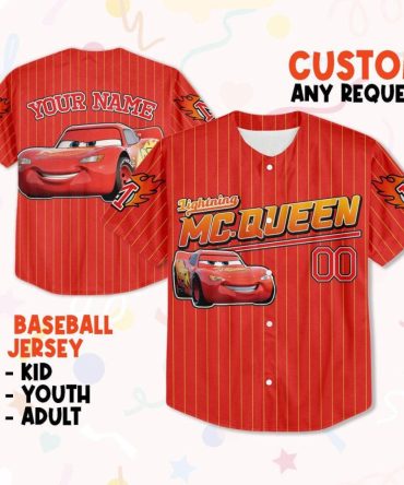 Custom Lightning Mcqueen Baseball Jersey – Kids, Youth & Adult Sizes – Personalize Your Name!