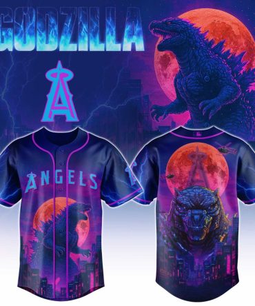 Limited Edition Godzilla X Angels Baseball Jersey – Bold Neon Design, Perfect For Fans!