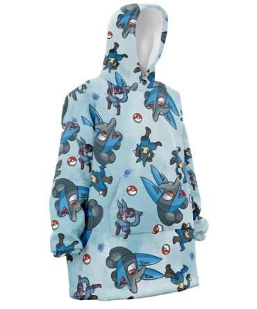Lucario Pattern Pokemon Hooded Blanket Hoodie