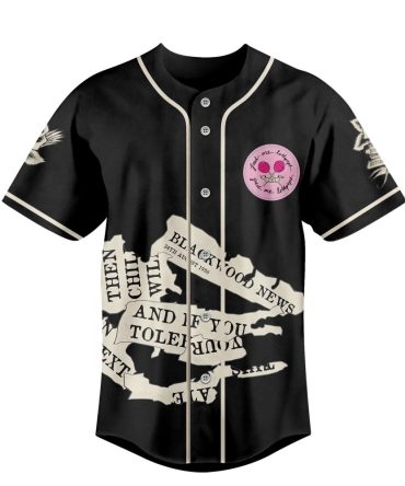 Vintage Black Baseball Jersey With Newspaper Print Design - Unisex Fashion Tee