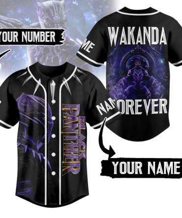 Custom Black Panther Baseball Jersey - Wakanda Forever Design, Personalize With Name & Number