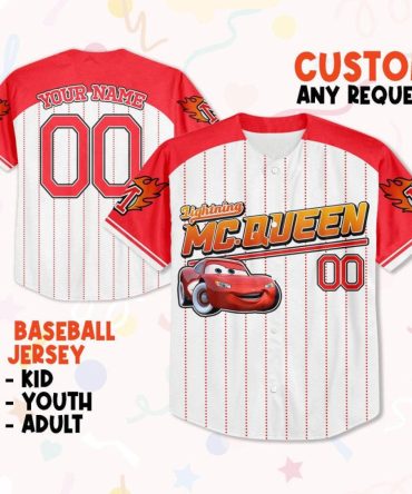 Custom Lightning Mcqueen Baseball Jersey – Personalized Name & Number For Kids, Youth, Adults