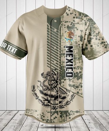 Customizable Mexico Baseball Jersey - Digital Camo Design, Personalized Text Option