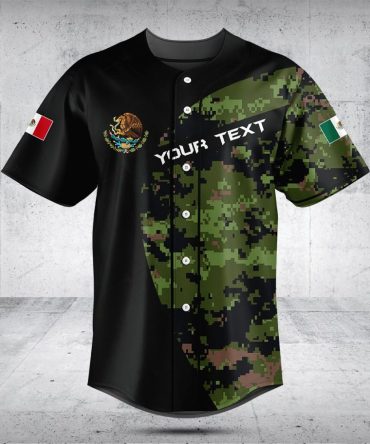 Custom Mexican Camo Baseball Jersey - Personalized Text & Flag Design