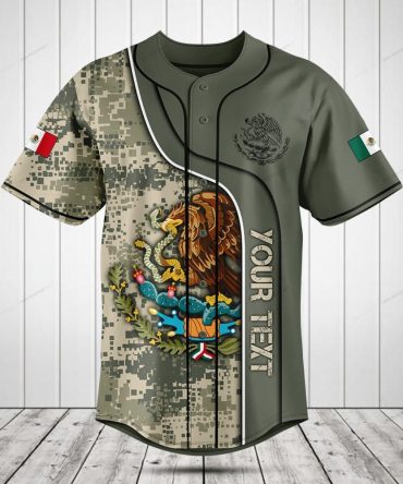 Customizable Mexican Flag Baseball Jersey - Digital Camo Design, Perfect For Sports Fans & Gifting