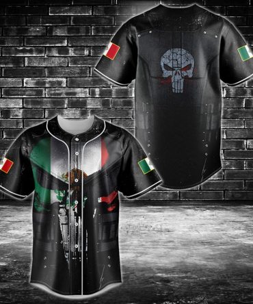 Limited Edition Mexican Flag & Skull Baseball Jersey - Unique Design, High-Quality Fabric