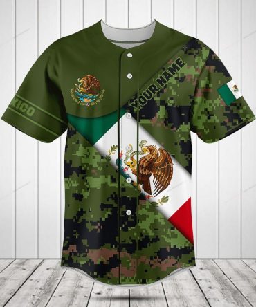 Custom Mexican Flag Camo Baseball Jersey - Personalized Name & Number - Unisex Sportswear