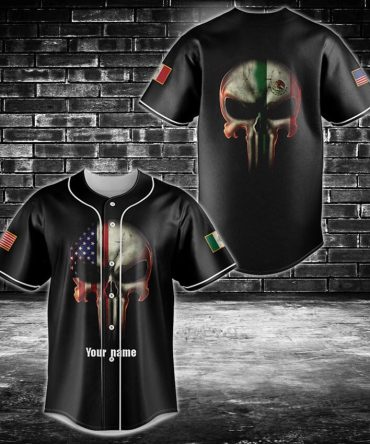 Custom Usa-Mexico Flag Skull Jersey – Personalize Your Style Now!