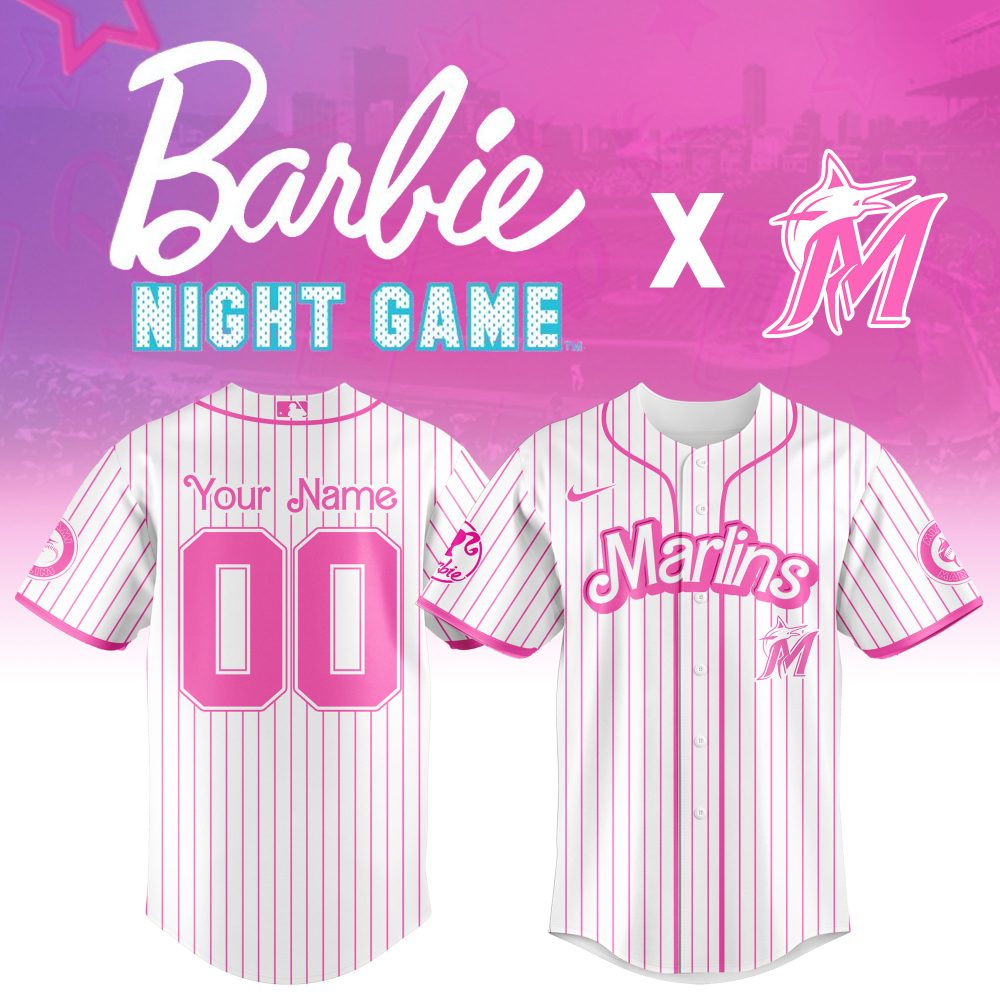 Customizable Barbie Night Game Jersey - Pink Marlins Edition For Fans