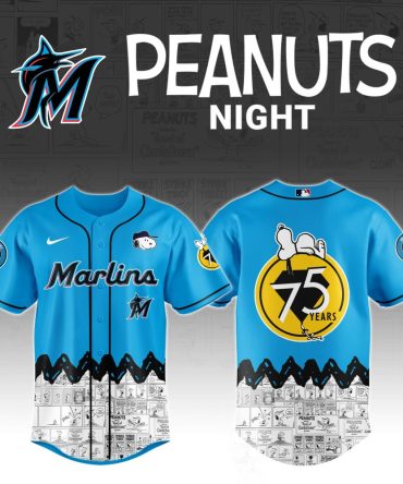 Limited Edition Peanuts Night Marlins Jersey - Celebrate 75 Years With Snoopy Style!