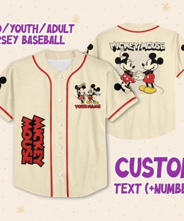 Custom Mickey Mouse Baseball Jersey - Kids/Youth/Adult Sizes - Add Your Name & Number!
