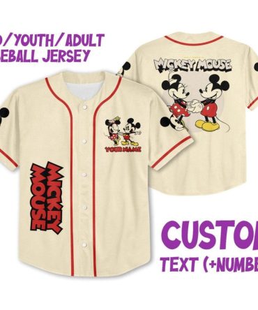 Custom Mickey Mouse Baseball Jersey For Kids/Adults - Personalized Name & Number