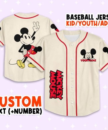 Custom Mickey Mouse Baseball Jersey - Kids/Youth/Adult - Personalized Text & Number