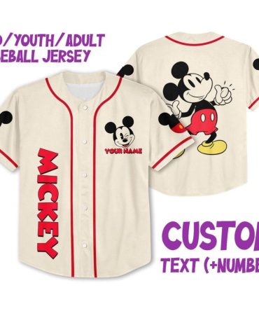 Customizable Mickey Baseball Jersey For Kids/Youth/Adults - Add Name & Number!