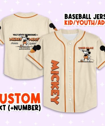 Custom Mickey Mouse Baseball Jersey - Kids/Youth/Adult Sizes - Personalized Text & Number