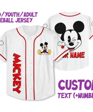 Customizable Mickey Baseball Jersey For Kids/Youth/Adults - Add Your Name & Number!