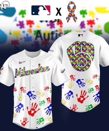 Milwaukee Mlb Autism Awareness Jersey – Colorful Puzzle & Handprint Design